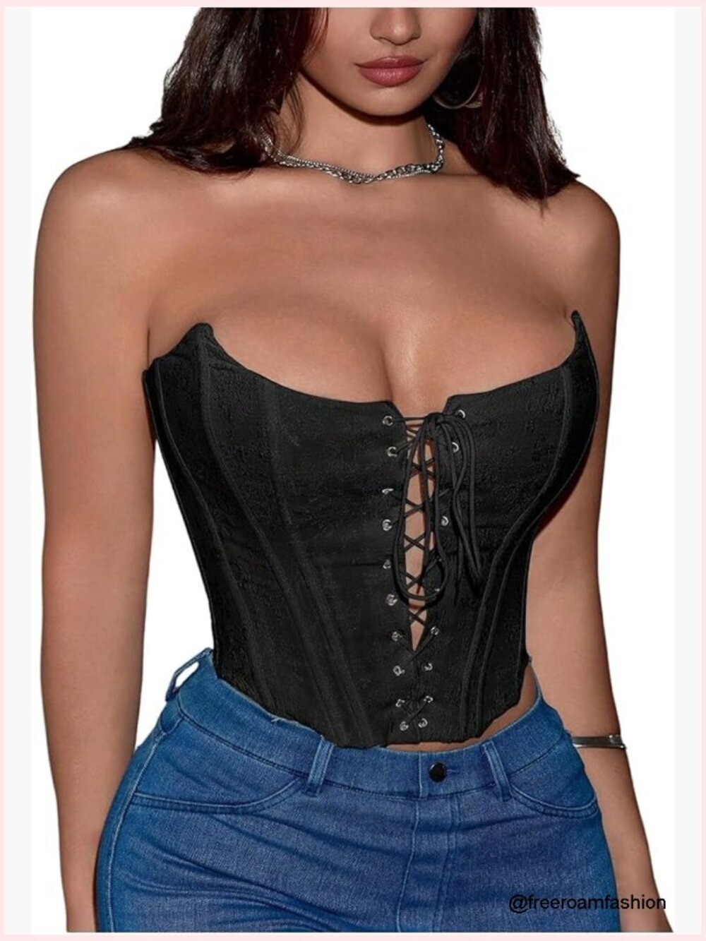 Lace Up Y2k Corset Strapless Grommet Eyelet Crop Tube Top